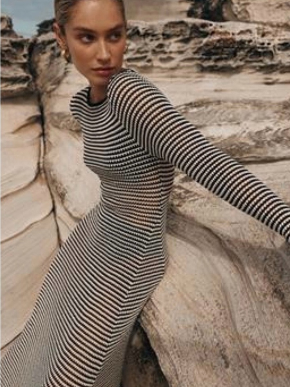 DISSH Black and White Striped Maxi Dress